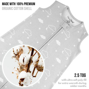 Mama Cheetah Baby Sleeping Bag 2.5 TOG, Sleep Sack with 2-Way Zipper for Boys Girls, Winter Sleep Bag for Infants Toddlers, Organic Cotton Baby Wearable Blanket, Clouds, 1-Pack