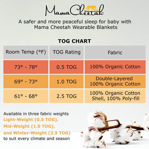 Mama Cheetah Baby Wearable Blanket, 1.0 TOG Organic Cotton Sleep Bag, Swaddle Transition Sleeping Sack with 2-Way Zipper, Animals, 1-Pack