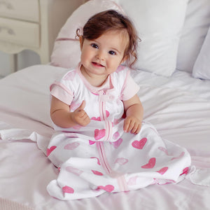 Mama Cheetah Baby Wearable Blanket, 1.0 TOG Organic Cotton Sleep Bag, Swaddle Transition Sleeping Sack with 2-Way Zipper, Hearts.