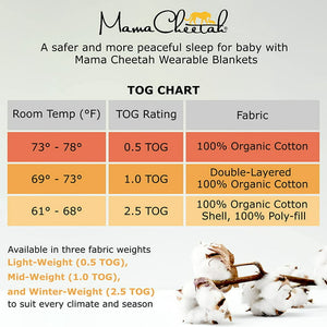 Mama Cheetah Sleep Sack 1.0 TOG, Organic Cotton Baby Wearable Blanket, Baby Sleeping Bag with 2-Way Zipper, 18-24 Months, 1-Pack