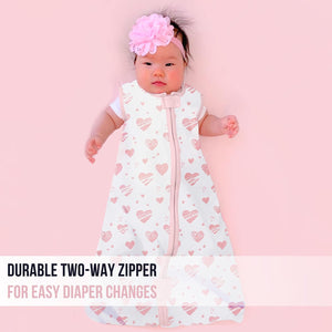 Mama Cheetah Baby Wearable Blanket, 0.5 TOG Organic Cotton Sleep Bag, Swaddle Transition Sleeping Sack with 2-Way Zipper, Swans/Hearts