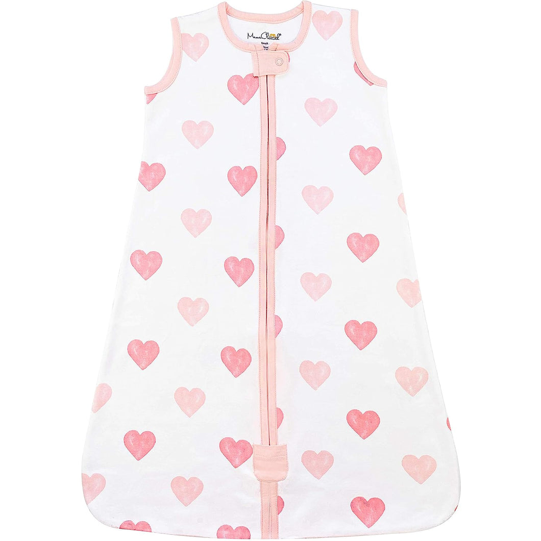 Mama Cheetah Baby Wearable Blanket, 1.0 TOG Organic Cotton Sleep Bag, Swaddle Transition Sleeping Sack with 2-Way Zipper, Hearts.