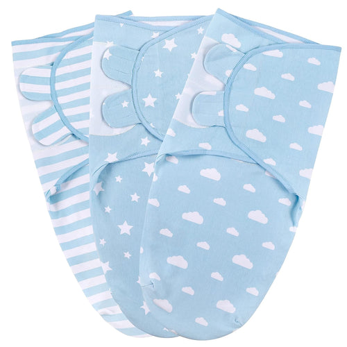 Mama Cheetah Baby Swaddle Blanket, Easy Swaddle Sleep Sack, Adjustable Swaddle Wrap, Infant and Newborn Swaddles, Babies Boy Girl, 3 Pack Organic Cotton, Blue