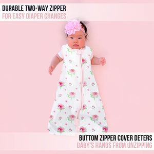 Mama Cheetah Baby Wearable Blanket, 1.0 TOG Organic Cotton Sleep Bag, Swaddle Transition Sleeping Sack with 2-Way Zipper, Roses, 1-Pack