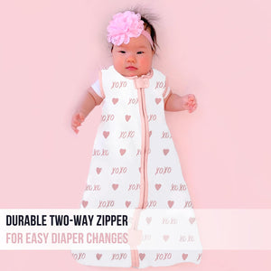 Baby Wearable Blanket, 0.5 TOG Organic Cotton Sleep Bag, Swaddle Transition Sleeping Sack with 2-Way Zipper, XOXO/Dusty Rose