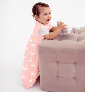 Mama Cheetah Baby Wearable Blanket, 0.5 TOG Organic Cotton Sleep Bag, Swaddle Transition Sleeping Sack with 2-Way Zipper, Swans/Hearts