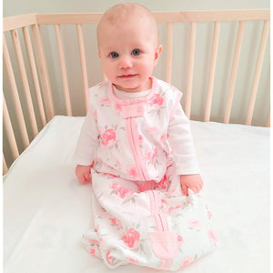 Mama Cheetah Baby Wearable Blanket, Swaddle Transition Organic Cotton Sleep Bag, 0.5 TOG Sleeping Sack with 2-Way Zipper, Roses/Hearts