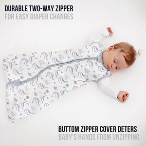 Mama Cheetah Baby Wearable Blanket, 0.5 TOG Organic Cotton Sleep Bag, Swaddle Transition Sleeping Sack with 2-Way Zipper, Stars/Dinos