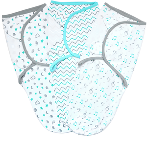 Mama Cheetah Adjustable Swaddle Blanket Wraps, Aqua/Grey, Small (0-3 Months)