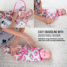 Load image into Gallery viewer, Mama Cheetah Adjustable Swaddle Blanket Wraps, Pink/Green, Large (3-6 Months)