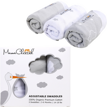 Load image into Gallery viewer, Baby Swaddle Blanket, Adjustable Newborn Swaddle Wrap, 3-Pack Soft Organic Cotton for Baby Boy and Girl, Grey and White