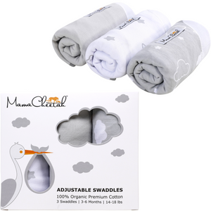 Baby Swaddle Blanket, Adjustable Newborn Swaddle Wrap, 3-Pack Soft Organic Cotton for Baby Boy and Girl, Grey and White