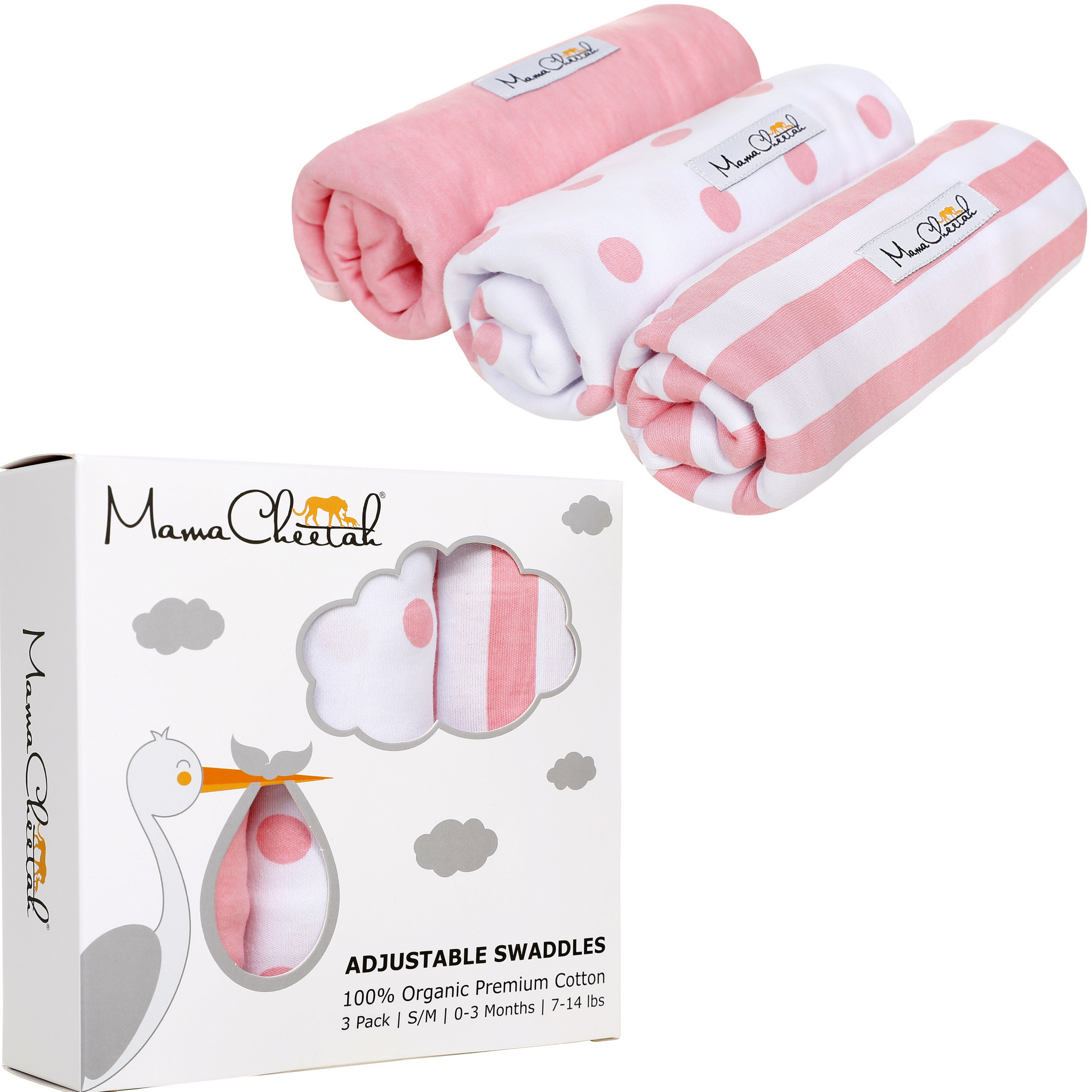 3 Pack Organic Cotton Adjustable Infant Swaddles, 100% Organic