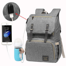 Load image into Gallery viewer, Multi-functional Diaper Bag Backpack with Built-in USB Charging Port and Rechargeable Holder for Bottle