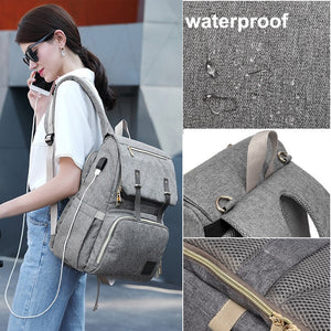 Multi-functional Diaper Bag Backpack with Built-in USB Charging Port and Rechargeable Holder for Bottle