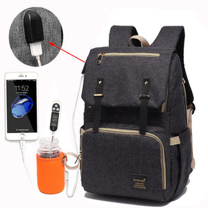 Multi-functional Diaper Bag Backpack with Built-in USB Charging Port and Rechargeable Holder for Bottle